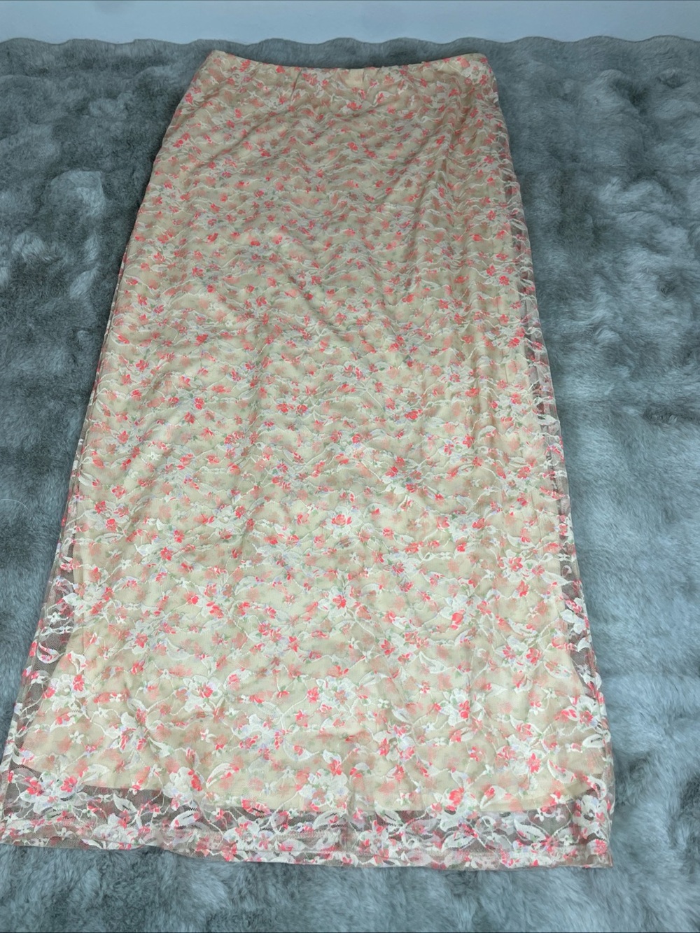love, Fire Floral Lace Trim Skirt in Cream and Coral-0217